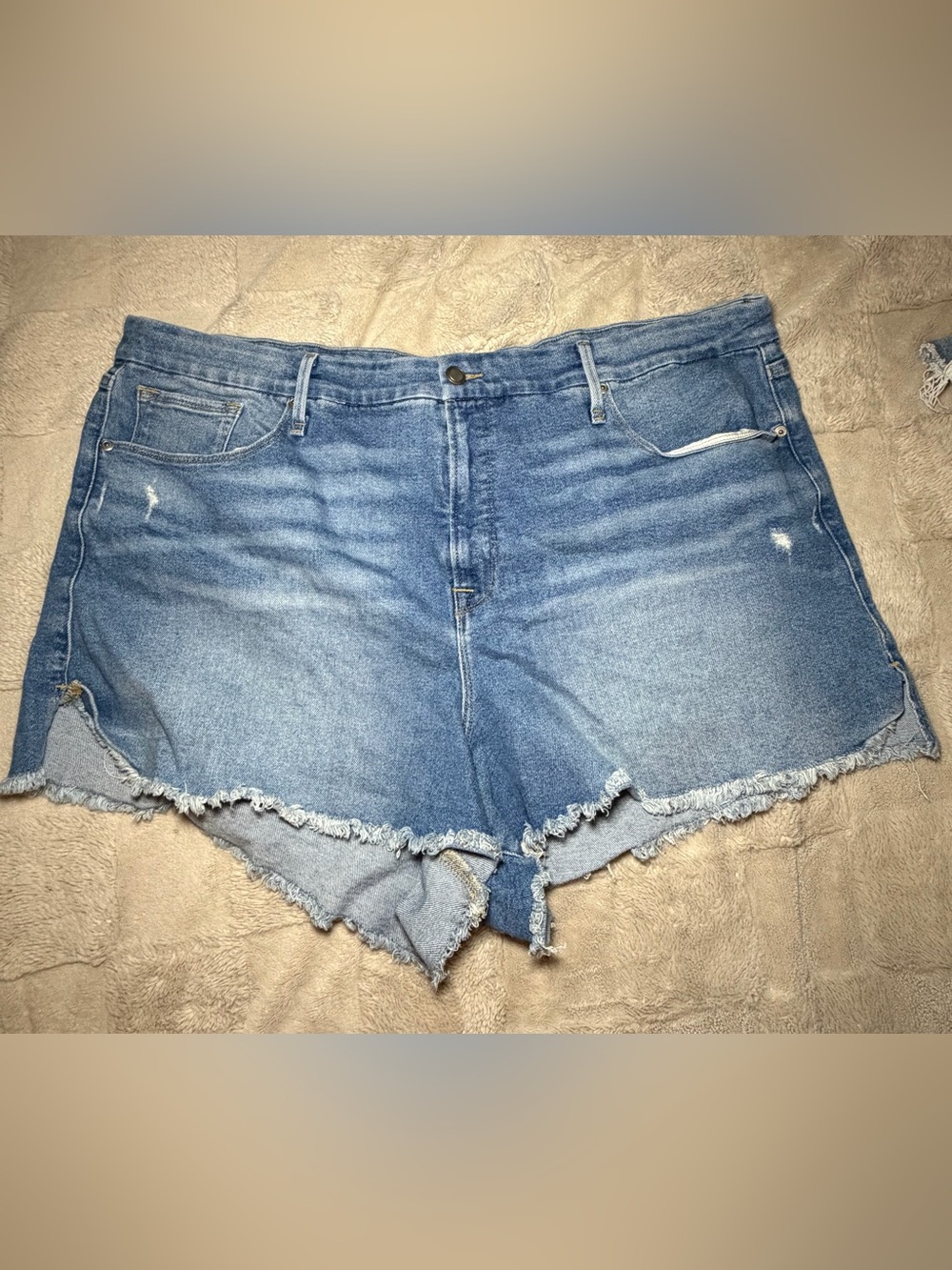 Good American Light Blue Distressed Denim Cutoff Shorts